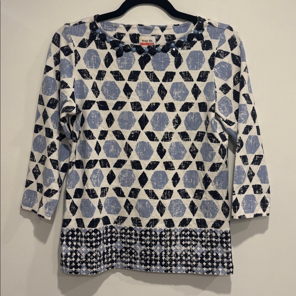 Ruby Rd. Blue and Black Patterned Top